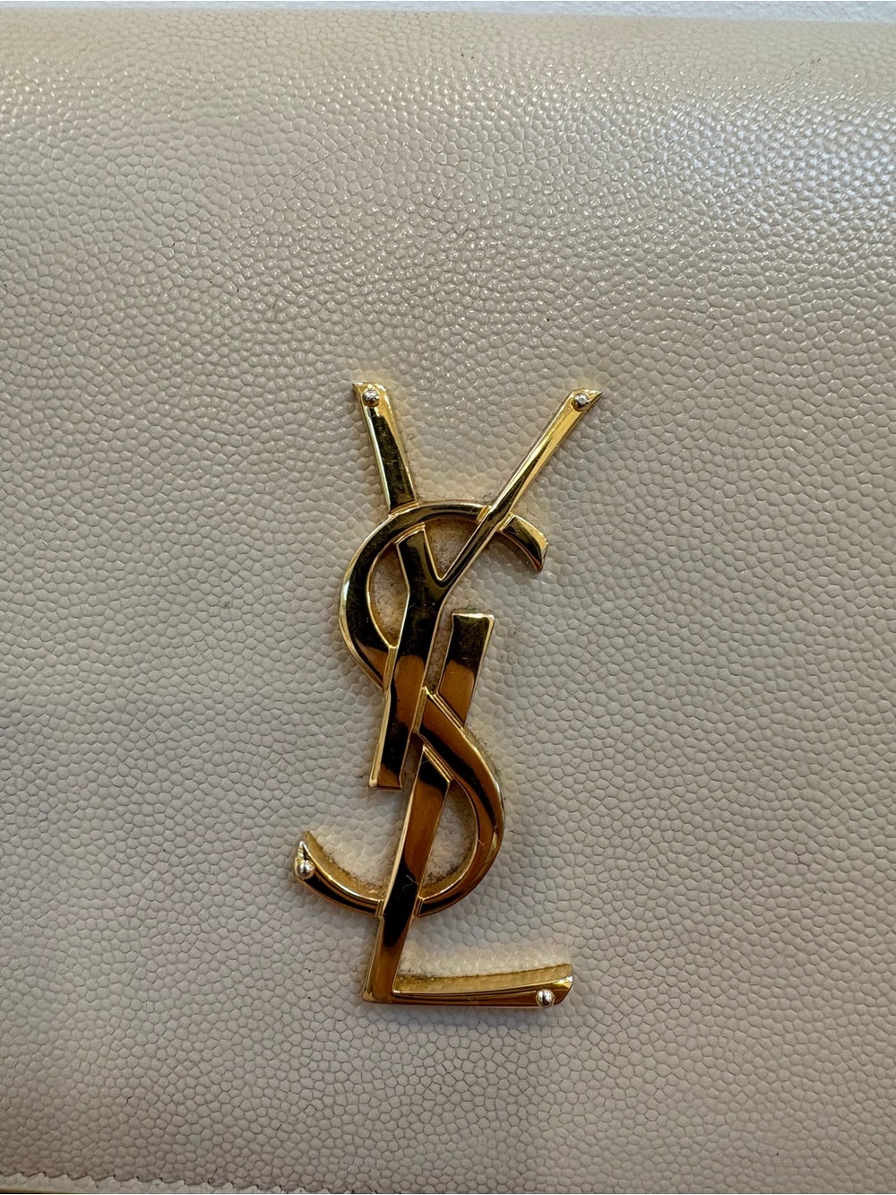 Saint Laurent Beige Leather Clutch with Gold YSL Emblem - Picture 2 of 12